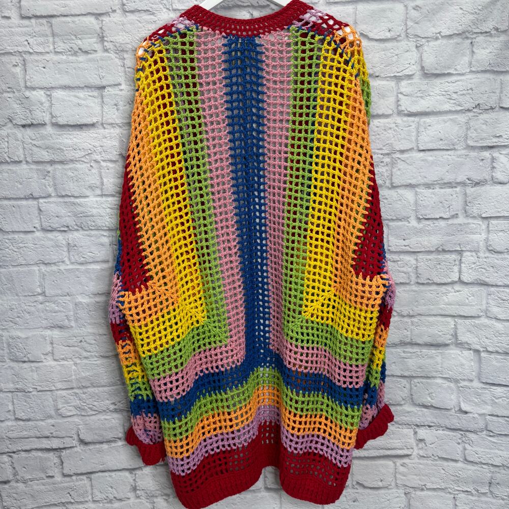FARM Rio Rainbow Crochet Cardigan Size M Loose Knit Oversized - Picture 3 of 8